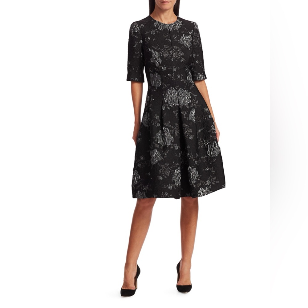 👹NWOT Teri Jon by Rickie Freeman jacquard brocade pleated Floral Dress 10